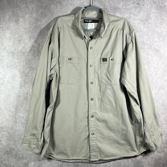 Wrangler Riggs Workwear Shirt‎ Mens 2XL Tan Twill Button Down Long Sleeves Work - Picture 1 of 10